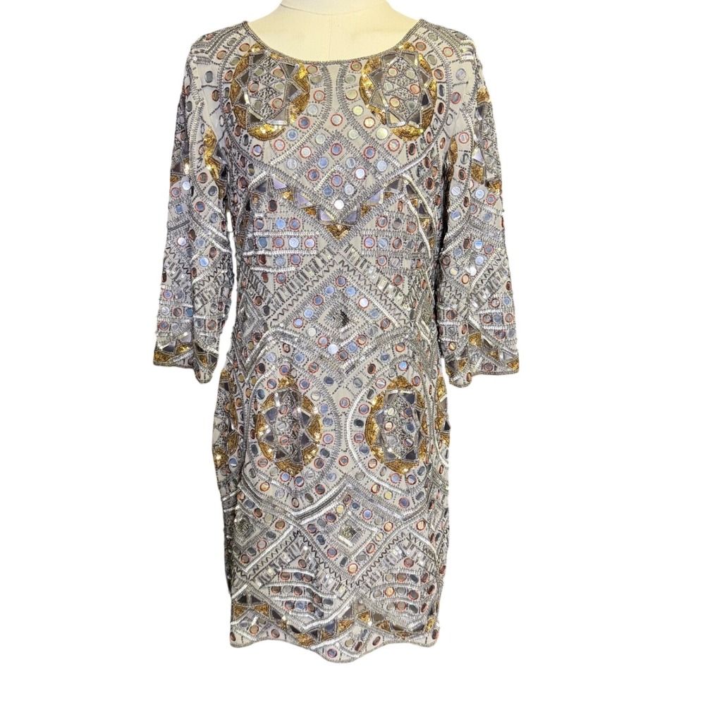 Antik Batik Hand-Embroidered Sequin & Mirror Embellished Cocktail Party Dress M
